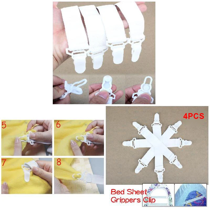 

4 Pcs Bed Sheet Fasteners Clip Elastic Suspenders Grippers Holder 4 Pcs Bed Sheet Fastener GRSA889