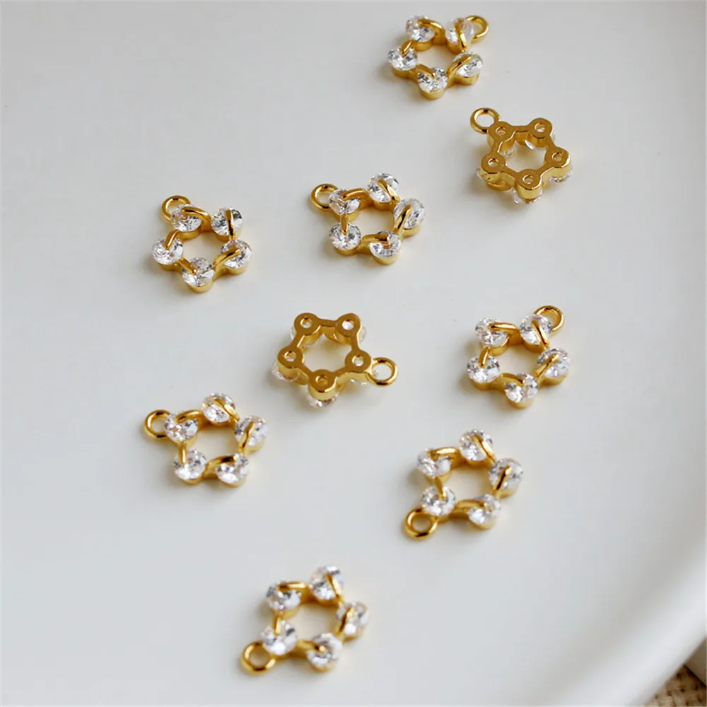 

14K clad gold collar five zirconia 9mm flower ring pendant handmade jewelry bracelet necklace earrings pendant diy