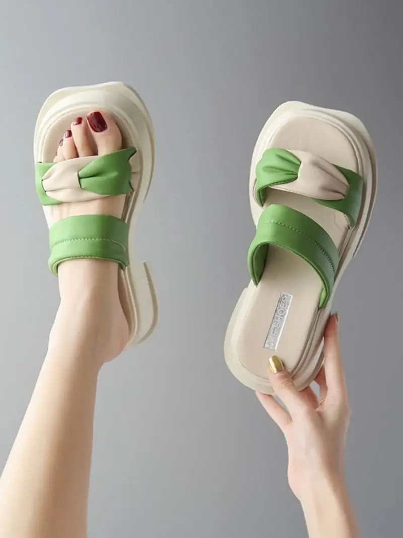 2023 Summer Versatile Sandals, Wearing Slippers Outside, Beach Shoes, Matching Skirts, One Line Drag, Thick Sole, Simple