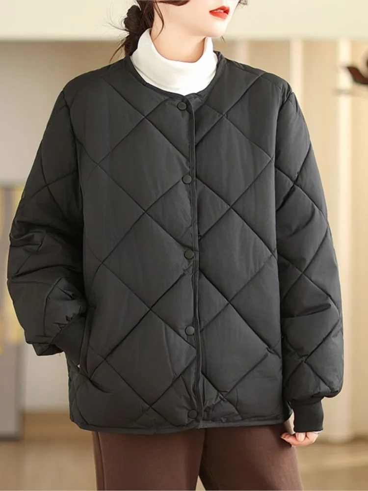 Зимнее стеганое хлопковое пальто большого размера женские модные клетчатые