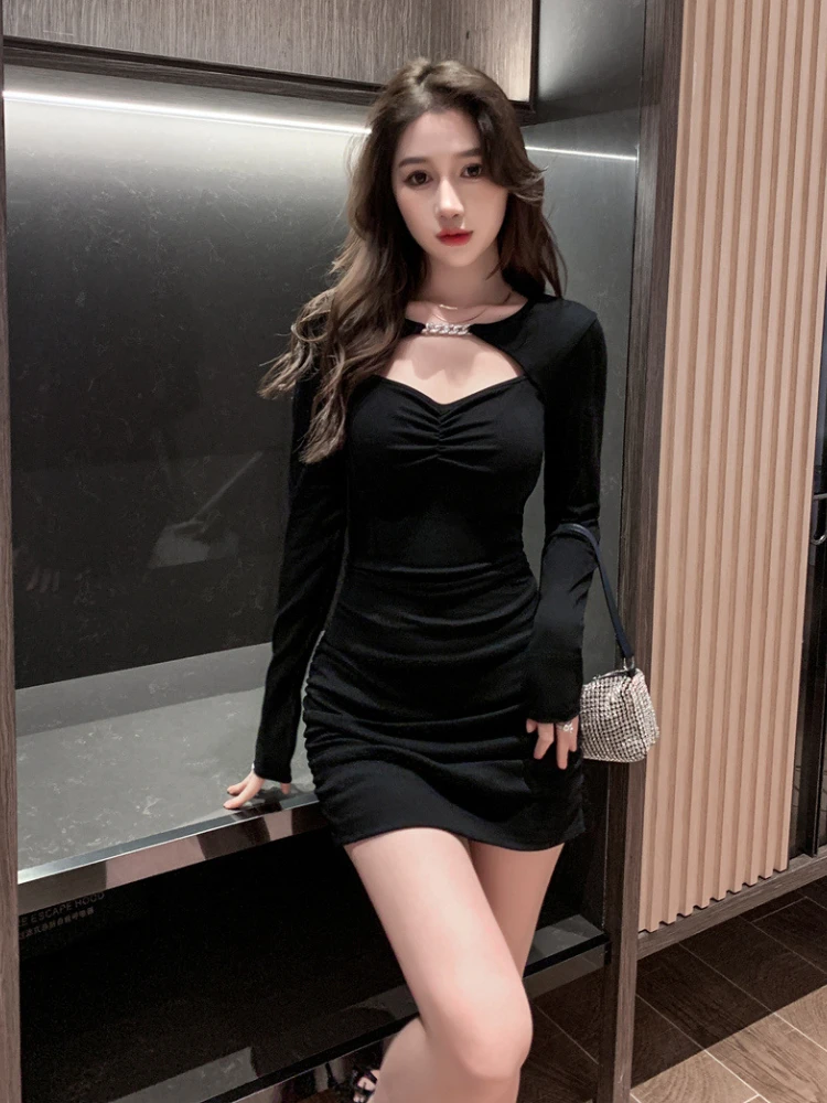 

Women Solid Color Long Sleeve O Neck Bodycon Mini Dress Autumn Exotic Tight Elegant Party Club Luxury Fashion Sexy Dresses 2022