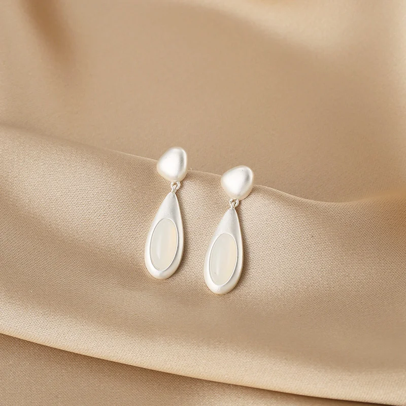 Новые корейские модные простые матовые серьги с каплями воды кошачий глаз и