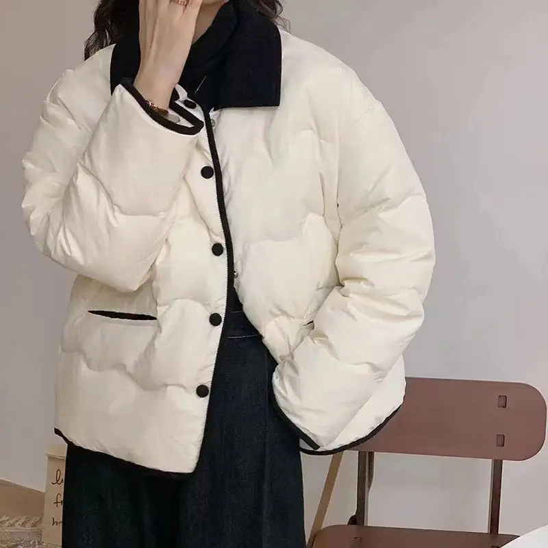 New Women 2023 Winter Warm Korean Chic Solid Loose Jackets Female Fashion Casual Long Sleeve White Duck Down Coats Tops C66