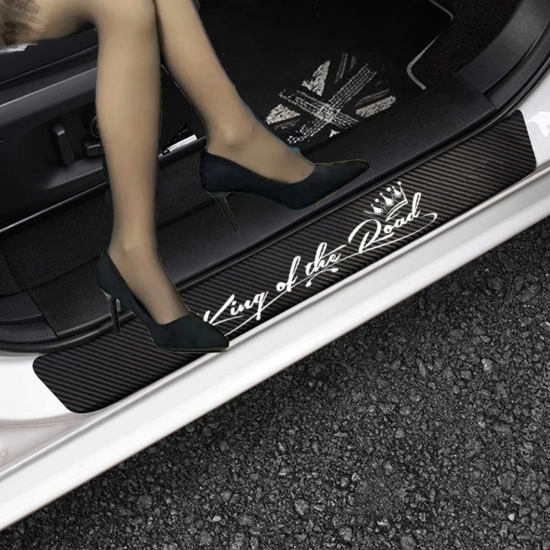 

4pcs King of the Road Car Sticker Carbon Fiber Interior Accessories Auto Door Sill Protector Strip Anti Scratch Tape Accessories