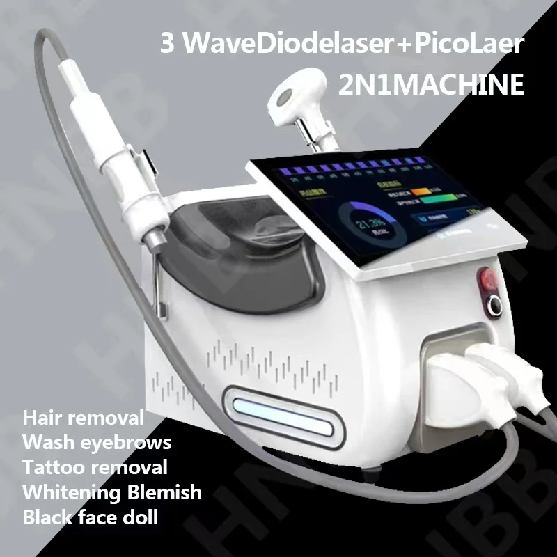 

2023 Hot sell 2 in 1 3000W 808nm Diode Laser 755nm 808nm 1064nm Tattoo Removal Laser PICO ND YAG Hair Removal machine