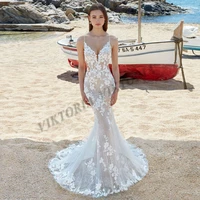 viktoria modern wedding dresses sweetheart custom made court train zipper mermaid appliques spaghetti strap robe de mari%c3%a9e