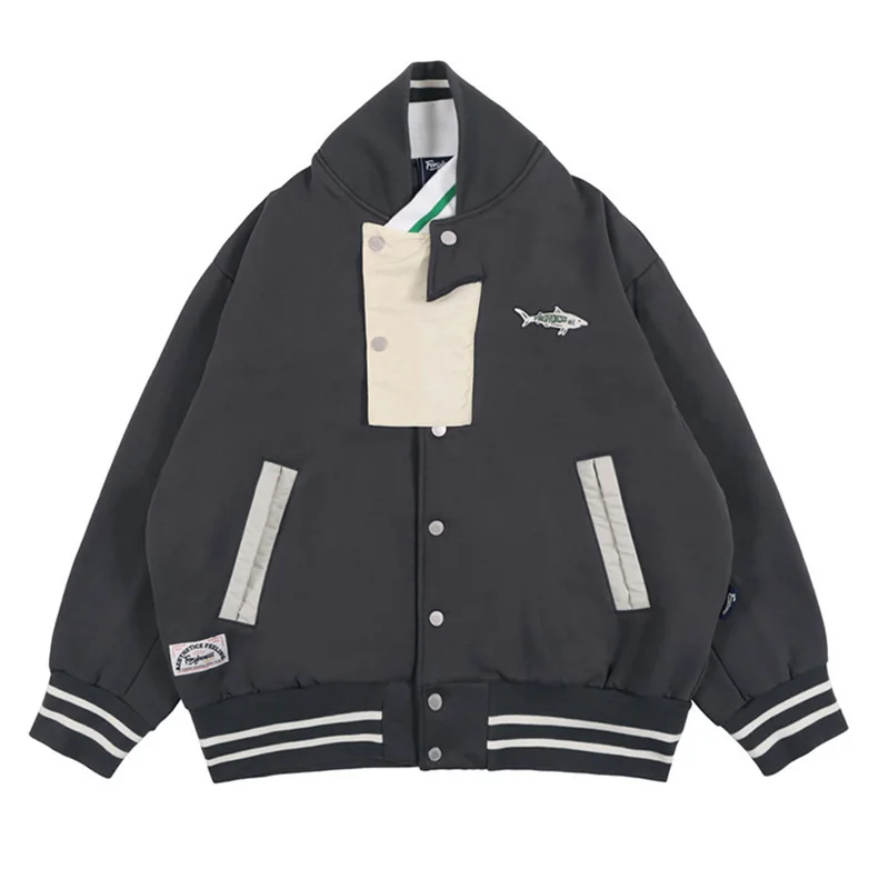 

Куртка мужская бейсбольная черная в стиле хип-хоп с карманами