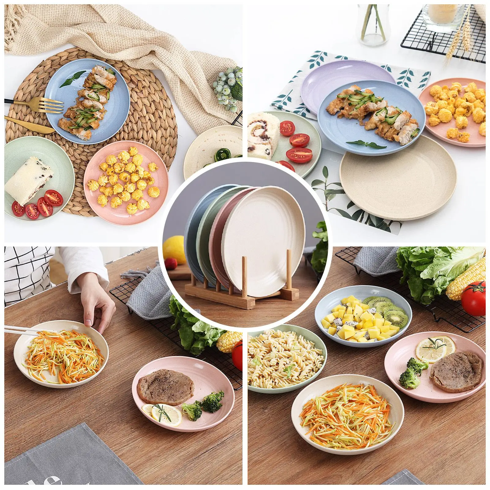 4Pcs Eco-Friendly Biodegradable Unbreakable Dinner Plates Set Wheat Straw Restaurant Specialty Saucer Plastic For Picnic Dishes | Дом и сад