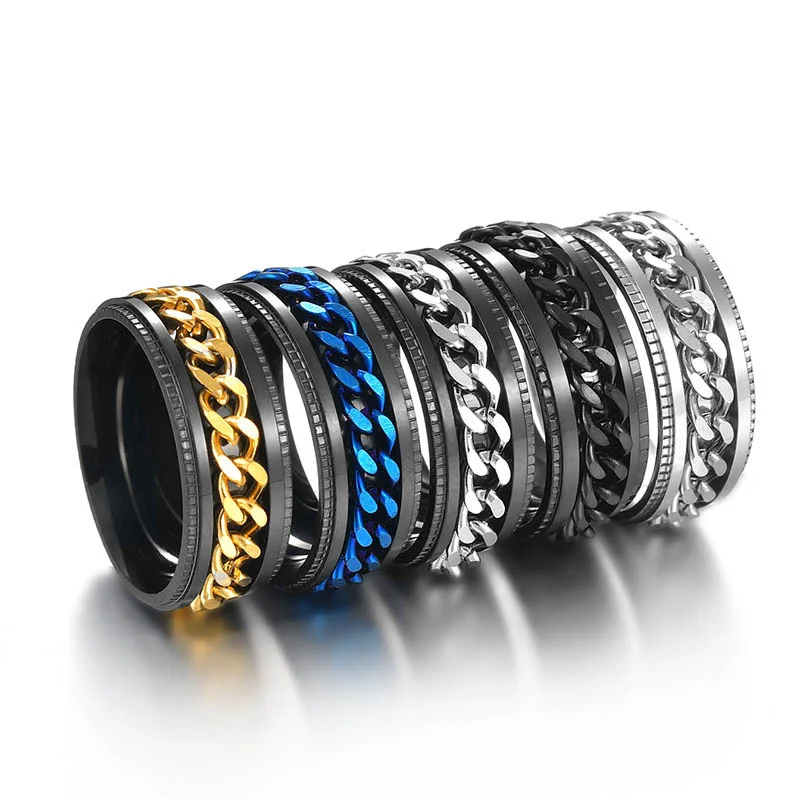 

Chain Rotable Anxiety Fidget Rings For Men Women 8mm Titanium Stainless Steel Accessories Spinning Spinner Ring 2022 Kpop Homme