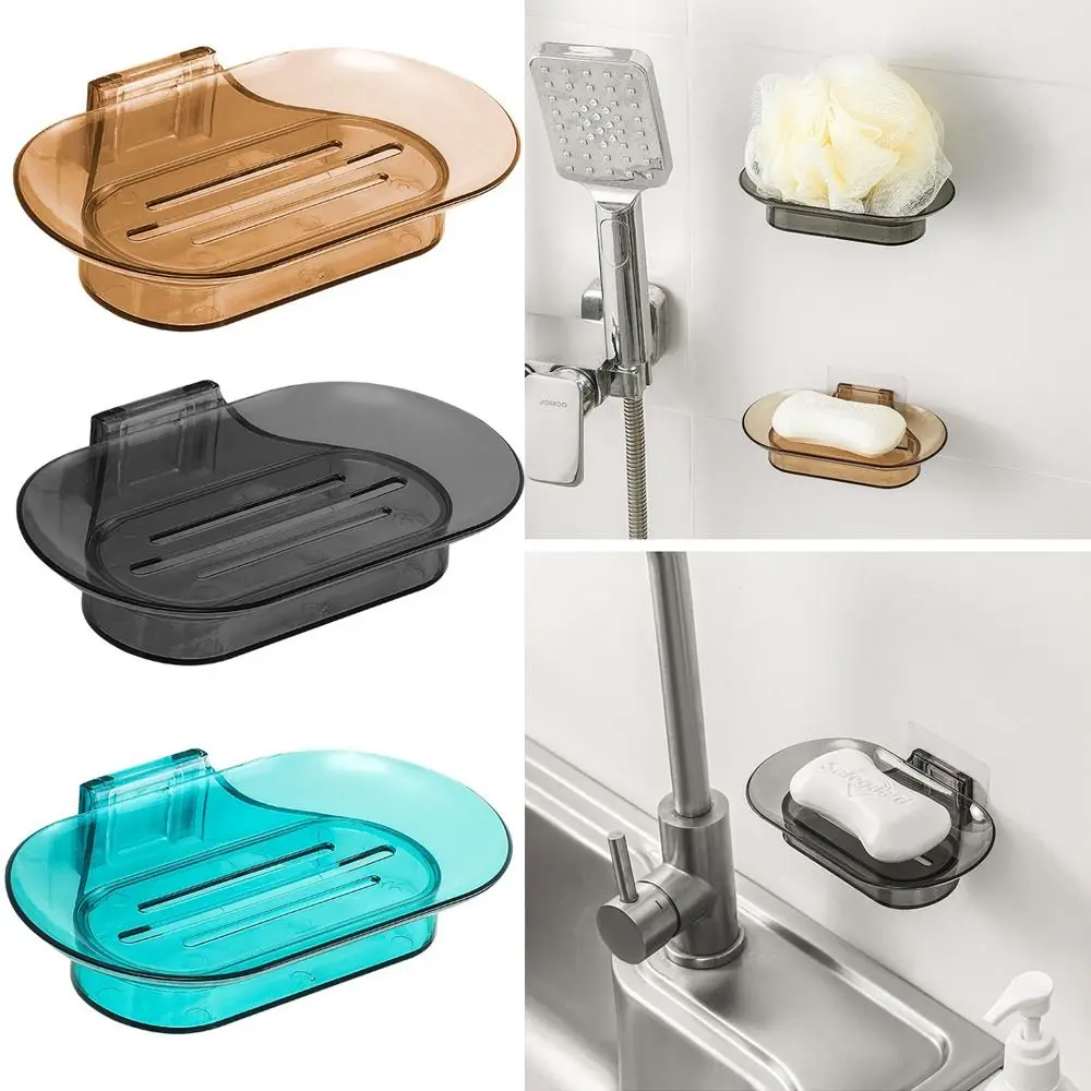 

Wall Mounted Soap Dish Durable Plastic Drainable Soap Container Tray Storage Rack Bathroom Kitchen Sink Organizer