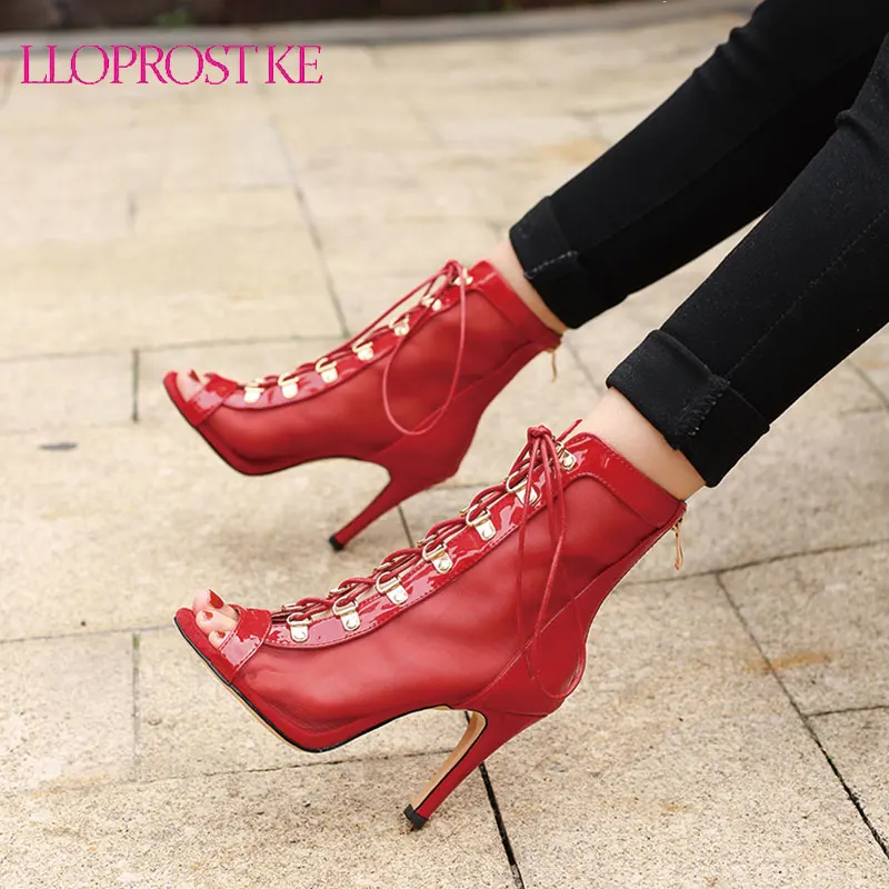 

Lloprost ke 2022 модные черные летние сандалии на шнуровке с перекрестной шнуровкой с открытым носком сандалии на высоком каблуке с ремешком на щи...