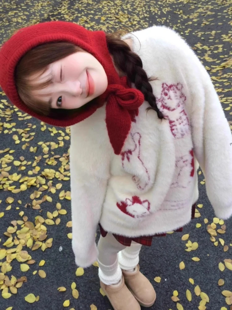 Пуловеры в стиле преппи мультяшный жаккардовый дизайн красивые милые