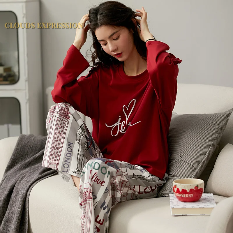 Пижама женская из чистого хлопка элегантный пижамный комплект повседневная