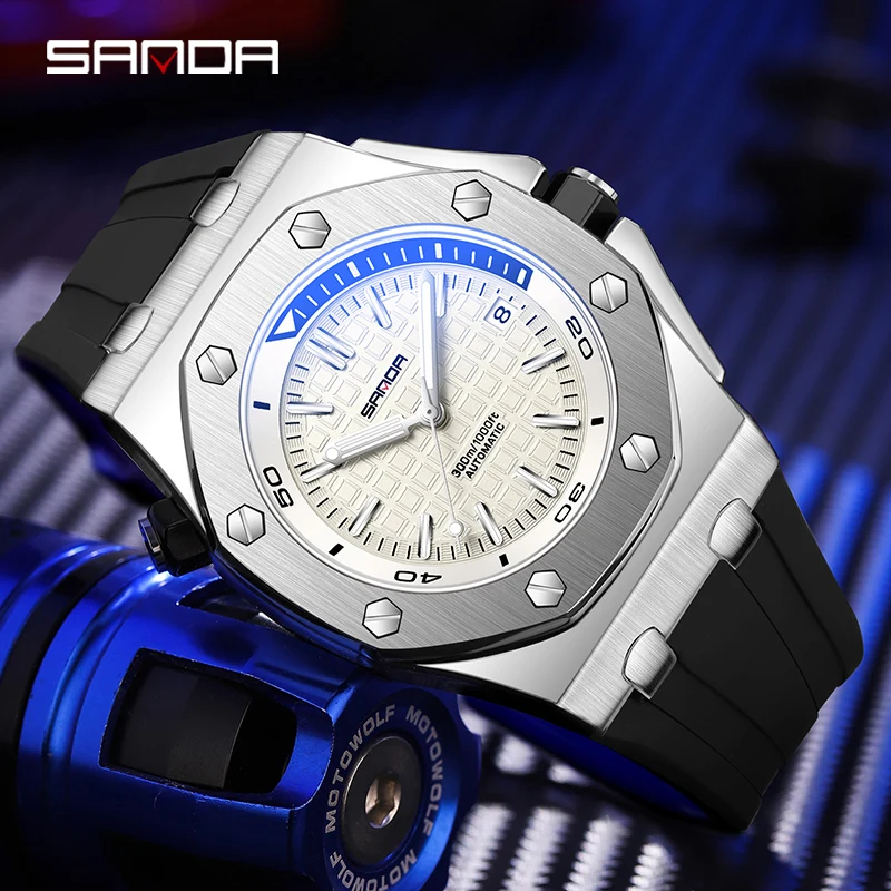 

Часы наручные SANDA Мужские автоматические, роскошные светящиеся водонепроницаемые спортивные механические, с резиновым ремешком