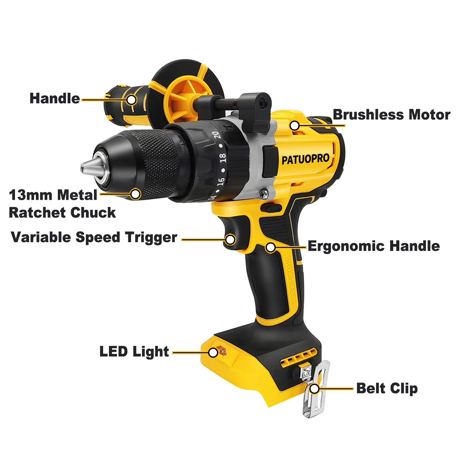 Brushless Cordless Hammer Drill 13mm Ratchet Power Impact Drill Ice Screwdriver fit BL1830 1840 1850 1860(Without Battery) 2