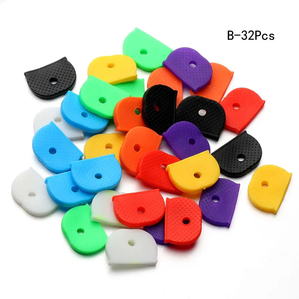 

12/24/32pcs Useful Organizer Tags Label Silicone Key Cap Covers Keyring Rings Key Identifier Topper Key Holder