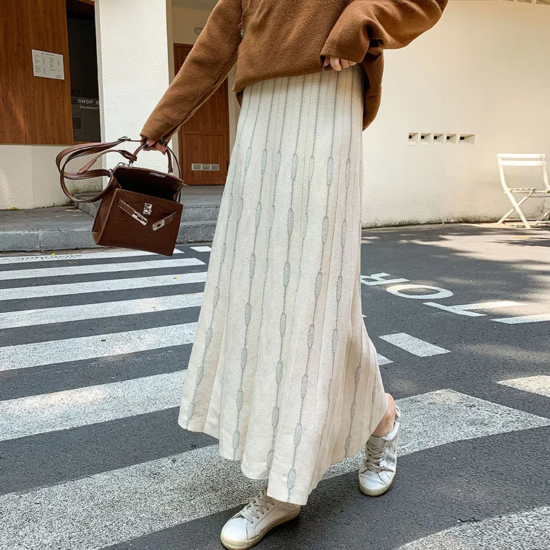 

Женская трикотажная юбка с поясом на резинке, черная длинная кашемировая юбка трапециевидной формы из яркого шелка на осень и зиму