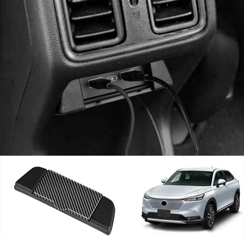 

Car Carbon Fiber Rear USB Charger Port Air Outlet Vent Trim Panel Protective Cover for Honda HRV HR-V Vezel 2021 2022