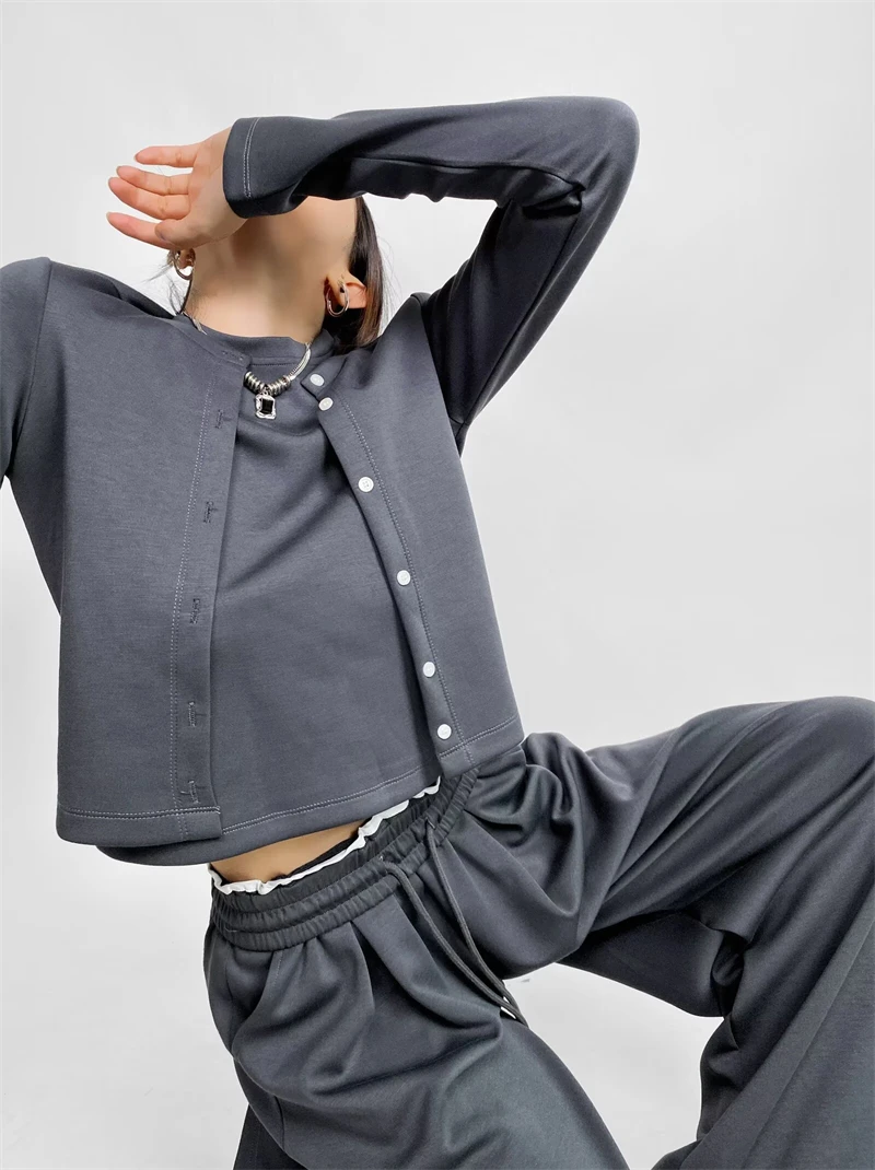 KEYANKETIAN 2024 осень/зима новый женский лоскутный хлопковый свитшот с круглым вырезом