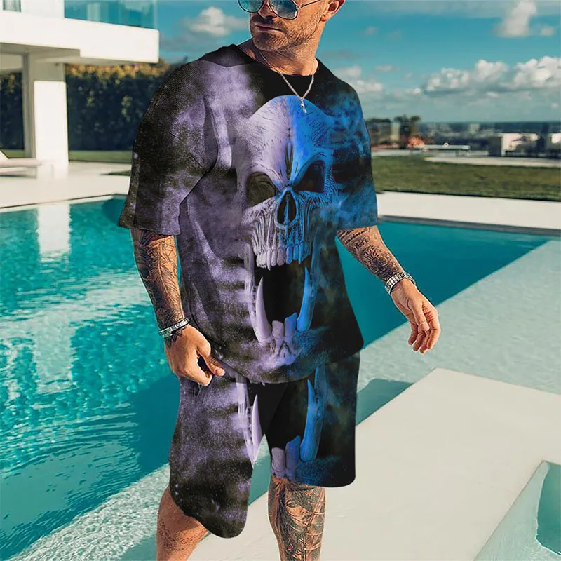

Realistic Roaring Skull 3D Printed Teenager T Shirt Shorts Oversized Beach Spoof Bad Men Top Tees Summer Loose Male Sportswear