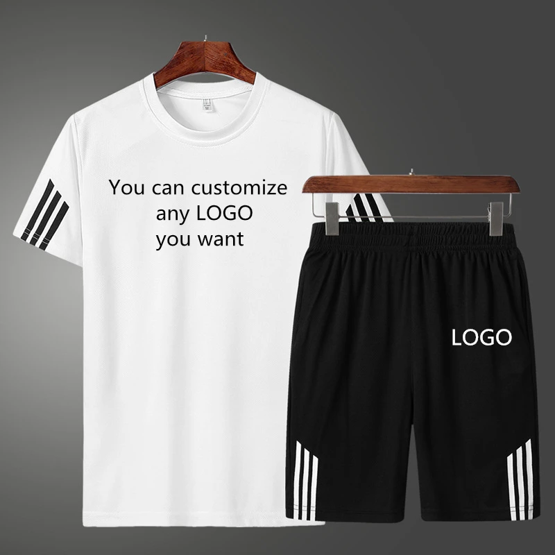 

2022Summer Can Custom LOGO Printing Casual Men's T-shirt High Quality Cotton Men's short sleeve + shorts two-piece suit