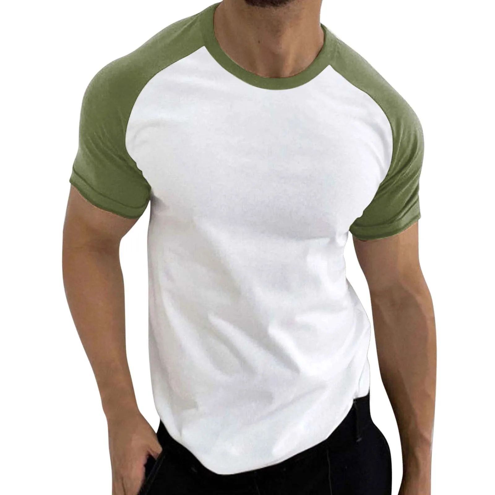 

Mens Summer T-shirts Casual Sport Color Block Raglan Sleeves O-neck Skinny T Shirt Stitching Bodybuilding Baseball Male Top Tees
