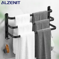 matte black towel bar 40 60cm multi layer rod rail with hook wall mount hanger aluminum shower rack bathroom holder accessories