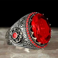 2022 new retro ring male ruby inlaid turquoise punk ring gothic jewelry ancient silver fashion temperament high end wedding ring