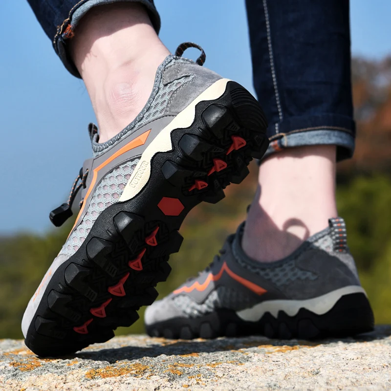 SENAGE New Mesh Breathable Hiking Shoes Men Sneakers Summer Outdoor Mountain Climbing Sport Shoes Non-slip Trekking Sneakers