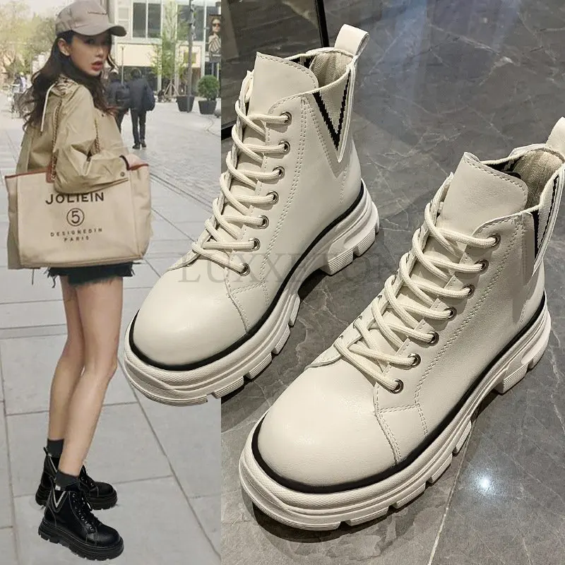 

Women Casual Platform Sneakers PU Leather Woman High Top White 2022 Spring New StyleTenis Shoes