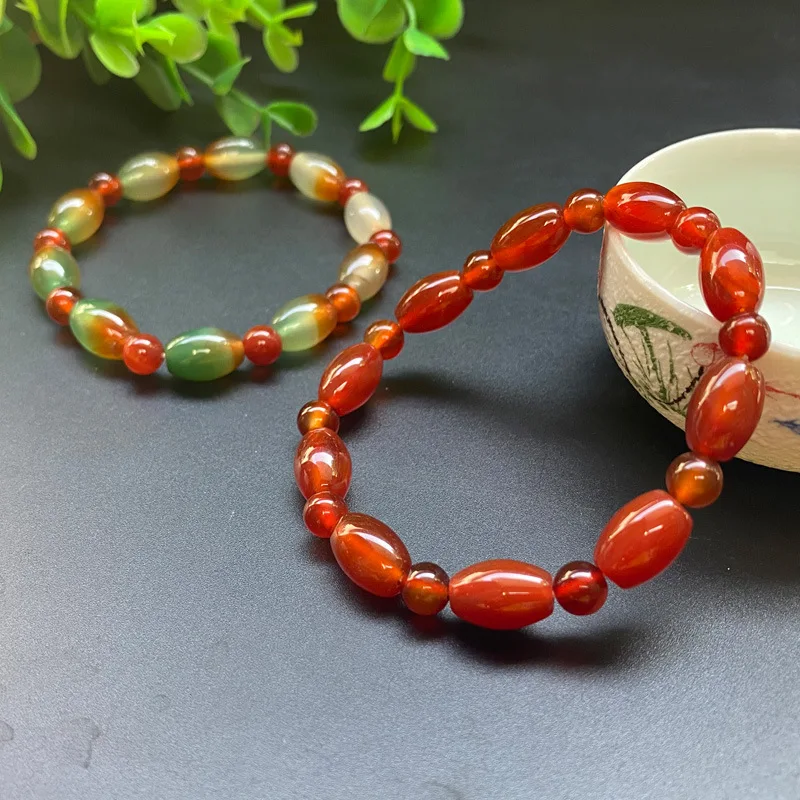 

Натуральный красочный нефритовый браслет, павлин, агат, рисовые бусины, эластичный браслет из бисера, женское изящное ювелирное изделие, счастливый амулет