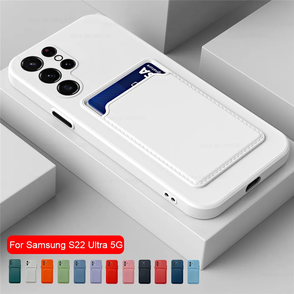 

Card Slot Holder Square Soft Silicone Shockproof Coque For Samsung S22 Ultra Plus S 22 S22Ultra samung s 22ultra s22plus Case