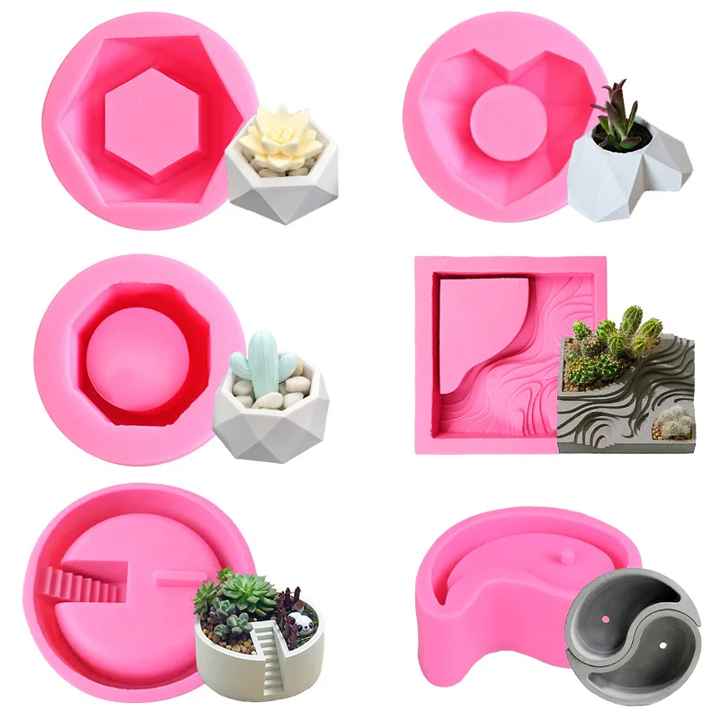 

Flower Pot Silicone Mold DIY Succulent Plants Reusable Concrete Planter Vase Gypsum Cement Molds Clay Mould Candle Holder Mold
