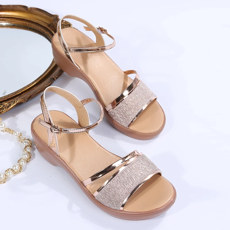 

Gold Silver Wedges Gladiator Sandals Women 2022 Summer Thick Soled Platform Sandals Woman Plus Size 43 Ankle Strap Sandalias