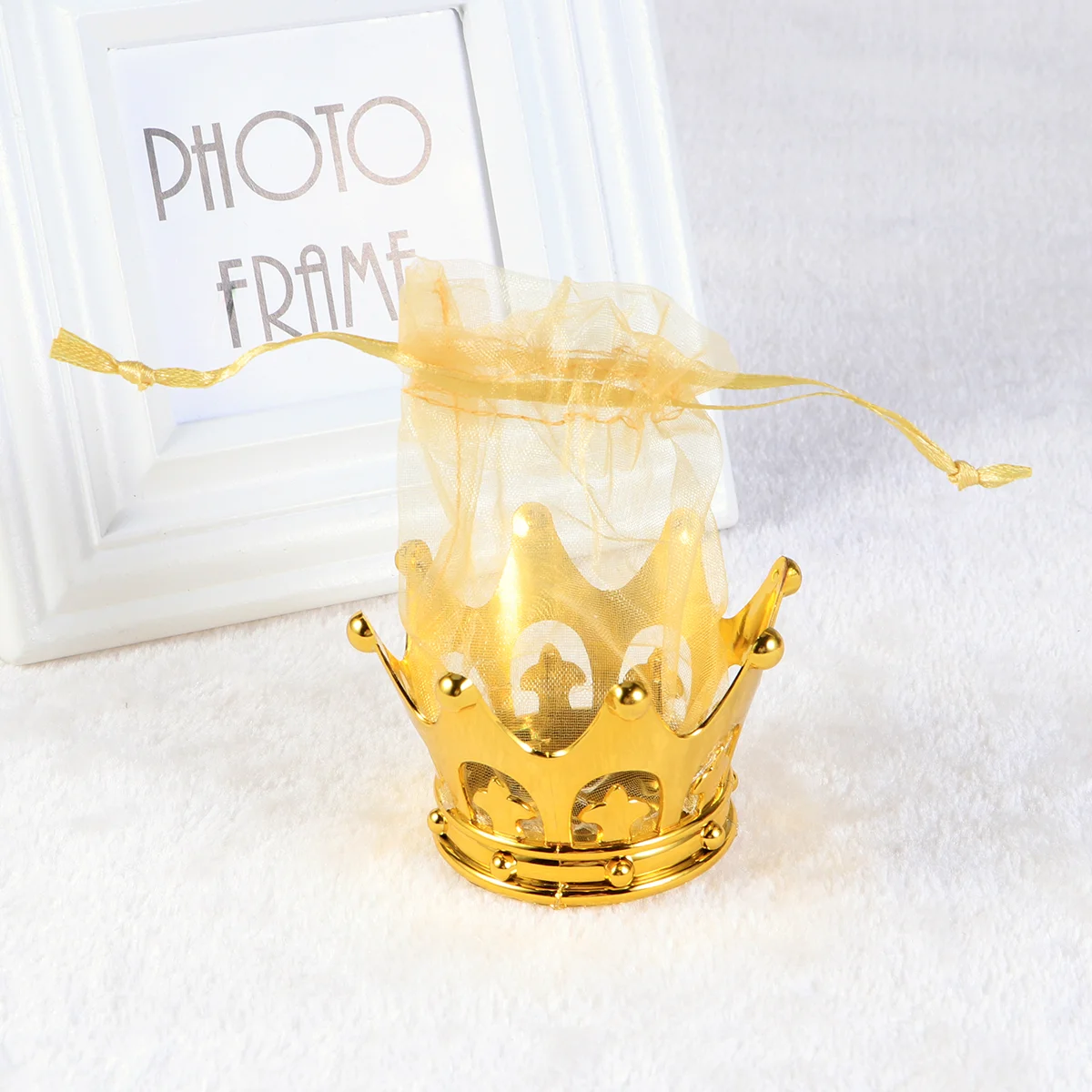 

Crown Gift Party Wedding Candy Fillable Gold Favor Treatsmeshcandies Golden Container Pouchfavors Containers
