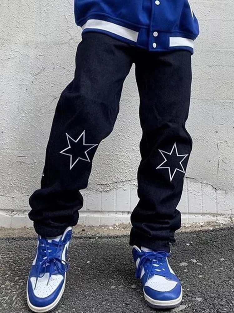 Y2K men's fashion star street clothing hip -hop letter printing jeans pants EMO online loose clothes brand clothing baggy hosen