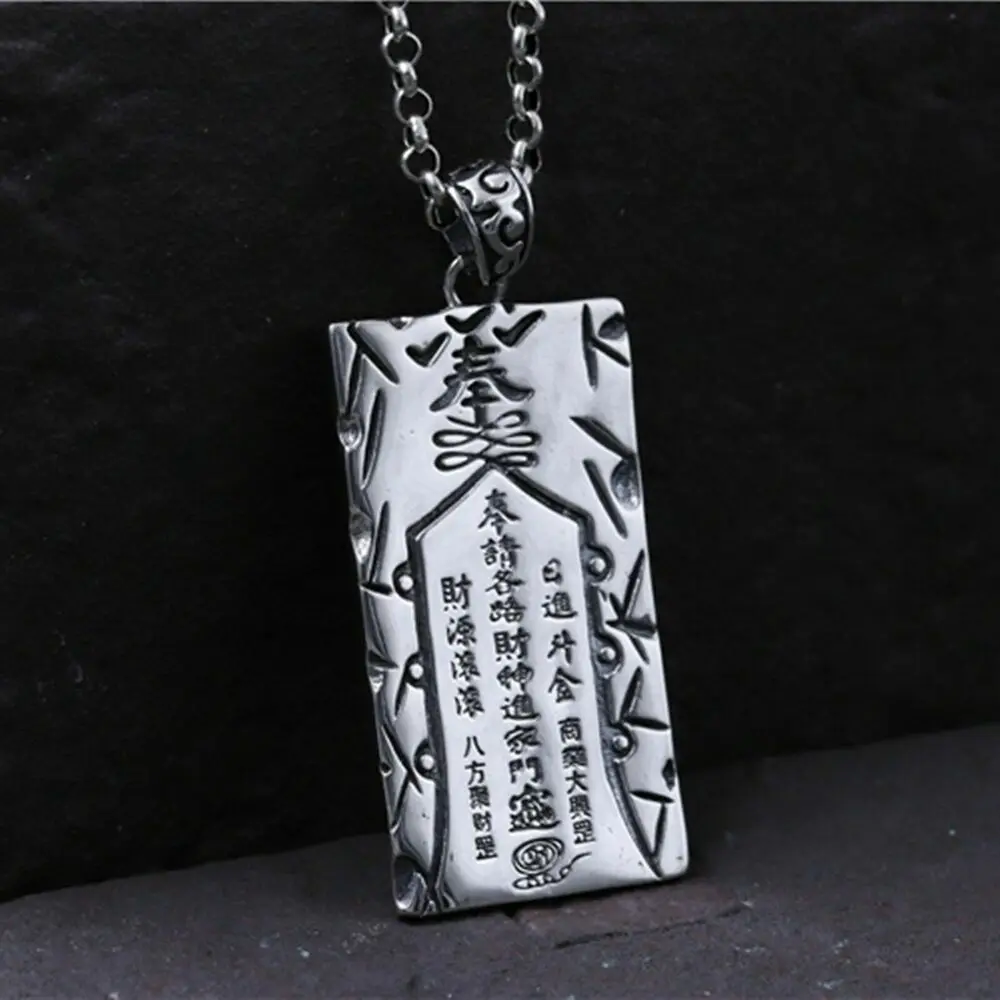 

1pcs Pure S925 Sterling Silver Men Women Craved Sutra Black Amulet Pendant 17g