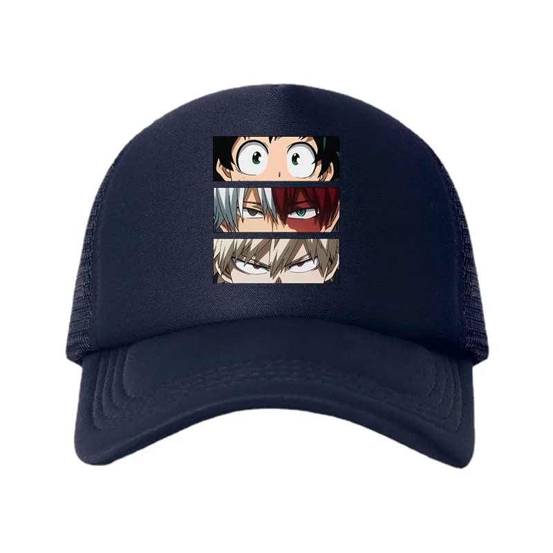 

New Anime My Hero Academia Casual Plain Mesh Baseball Cap Adjustable Snapback Hats for Women Men Hip Hop Trucker Cap