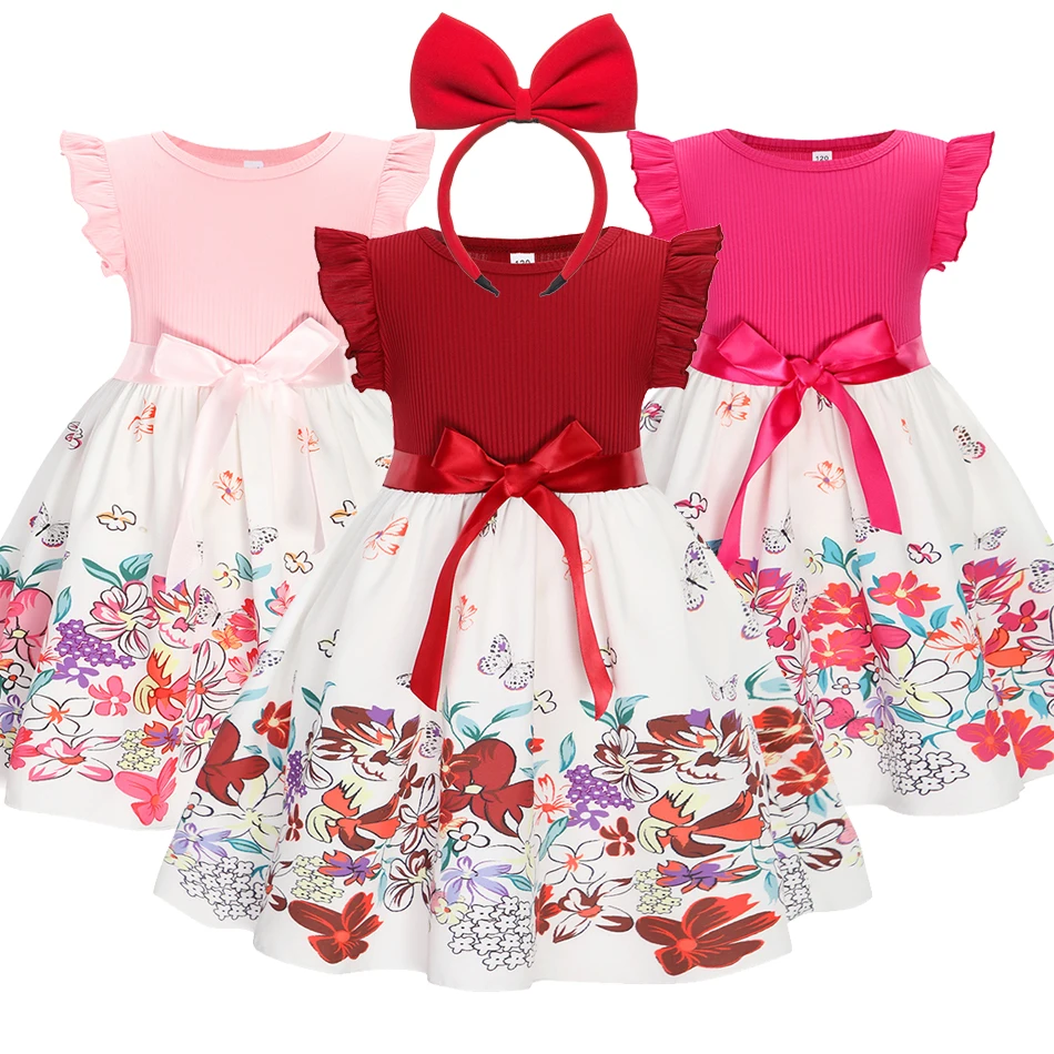 Летнее платье с рукавами-бабочками и поясом для девочек