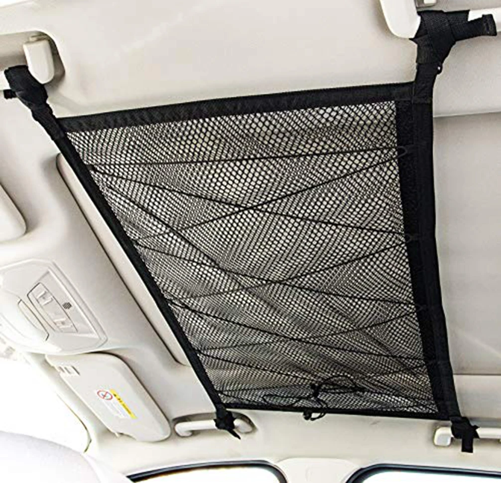 

Car Ceiling Cargo Net Pocket 31x21 Adjustable Double Layer Mesh SUV Roof Organizer Long Trip Storage Bag Tent Putting