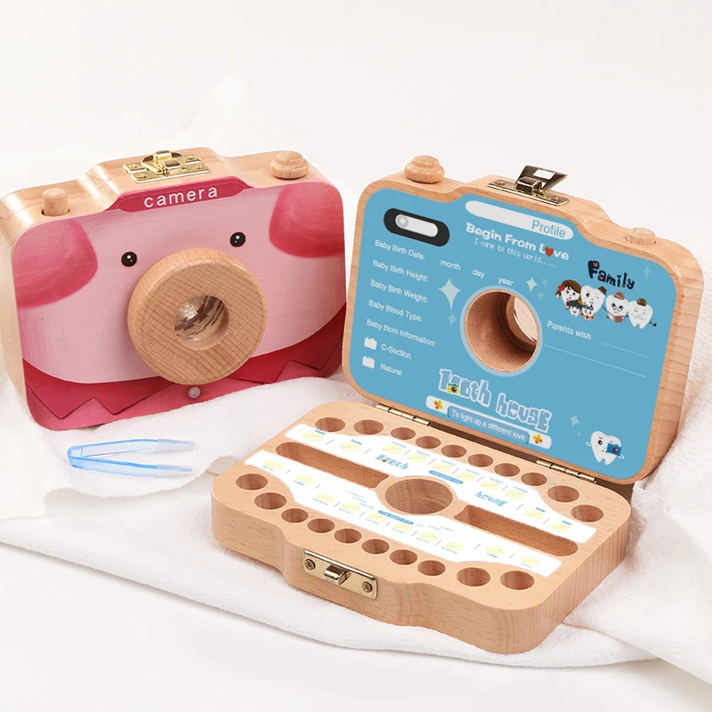 

Wooden Kids Camera Primary Teeth Preservation Box Baby Teeth House Reception Box Fetal Hair Preservation Memorial Box