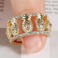 trendy lovely full circle small pineapple two tone crystal rings for women engagement party wedding jewelry hand accessories