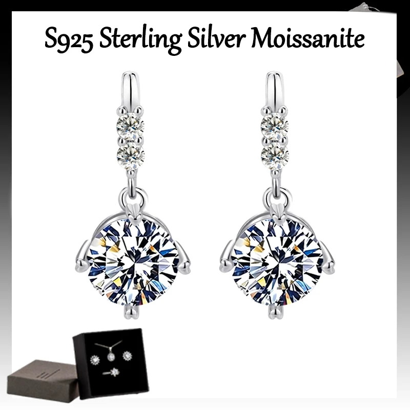 Элегантные серьги из стерлингового серебра с муассанитом и четырьмя когтями