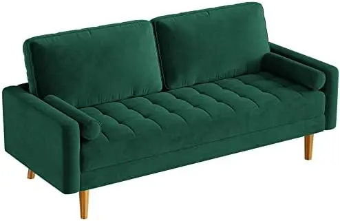 

Green Velvet Couch 70 inch, 3-Seater Loveseat Mid-Century Couches for Living Room, Upholstered Velvet Sofa with 2 Pillows &
