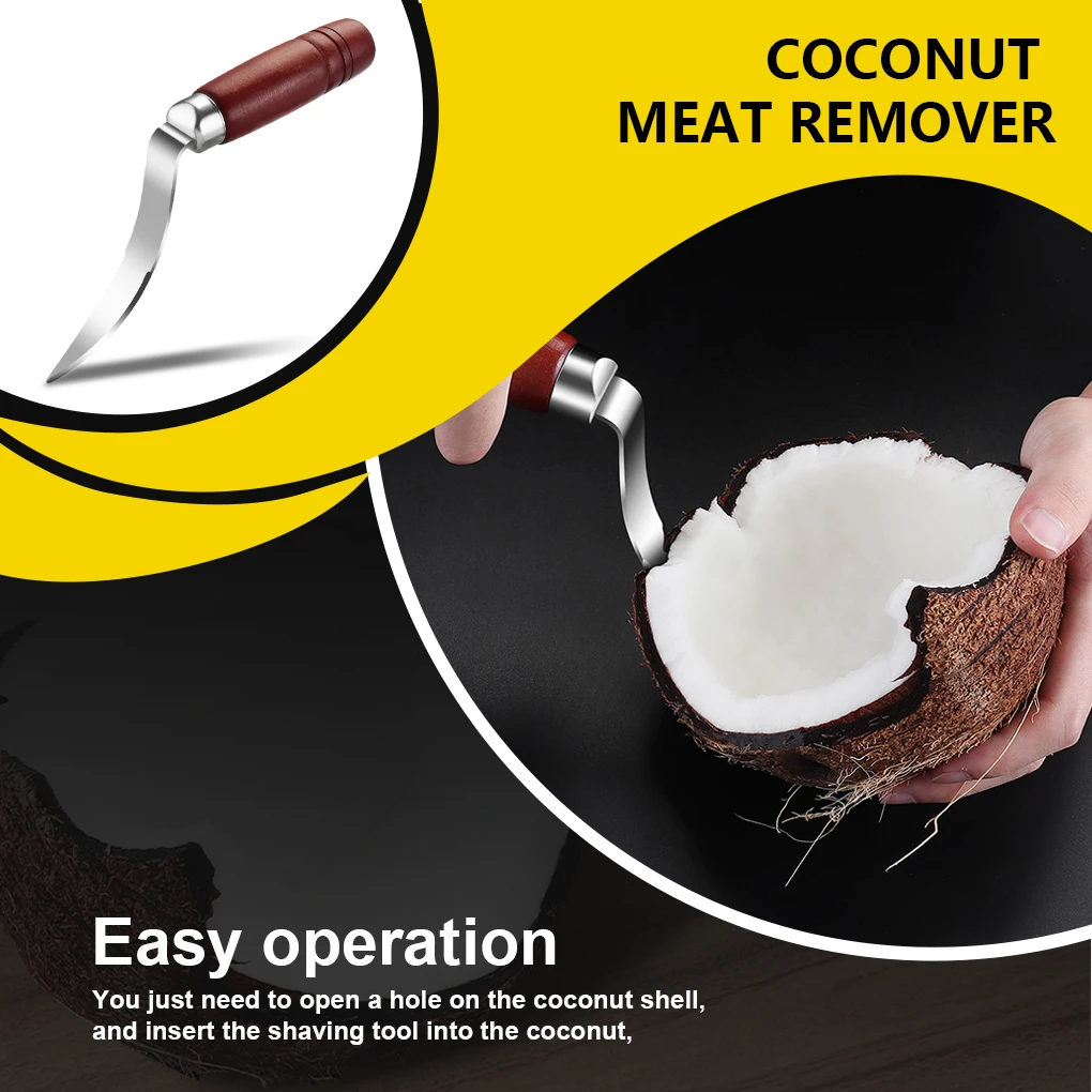 

Coconut Meat Remover Stainless Steel Wood Handle Manual Wooden Handle Coconut Opener for Kitchen Coconut Meat Remover