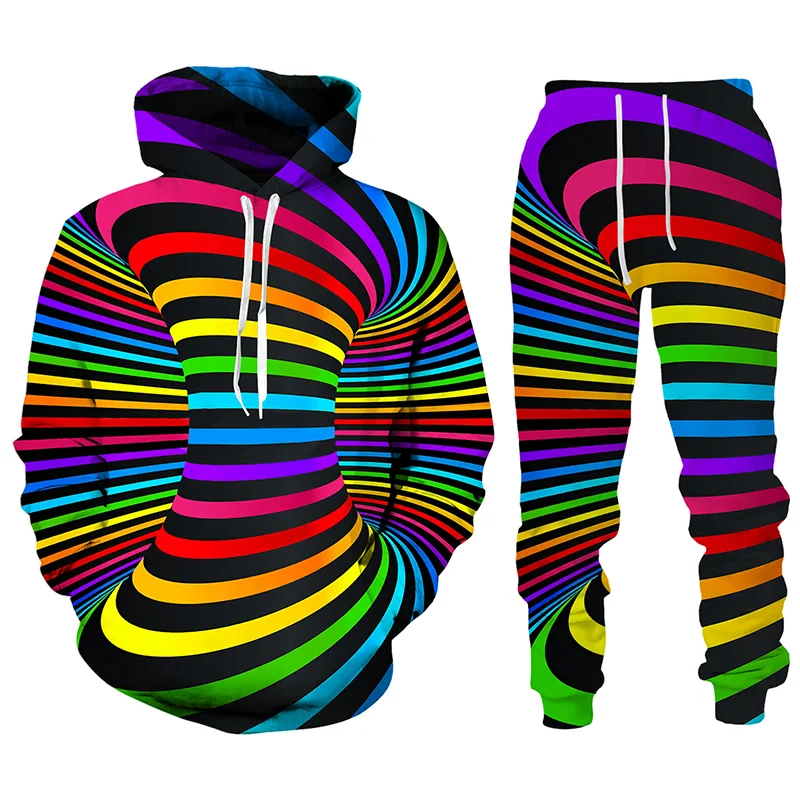 

New Personality 3d Vertigo Hoodies Couple Outfits Streetwear Men/Women Spring And Autumn Hoodies +Pants Tracksuit Sets