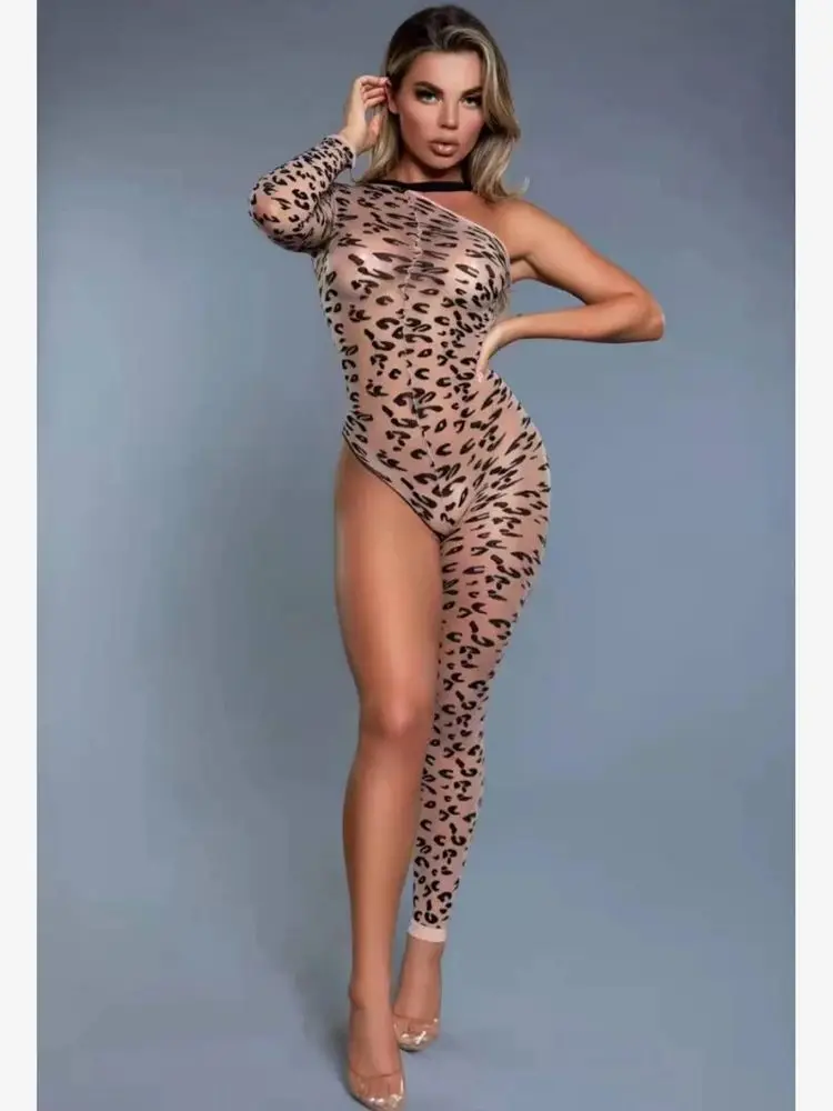 Боди с леопардовым принтом одним длинным рукавом Женское боди необычное женское