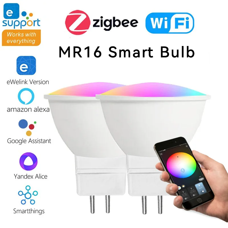 Фото Умная лампа EWelink Zigbee MR16/5W с регулировкой яркости, голосовое управление, совместимость с Alexa, Alice, Google Home, Salute, Yandex, HomeKit, для отелей и баров №1