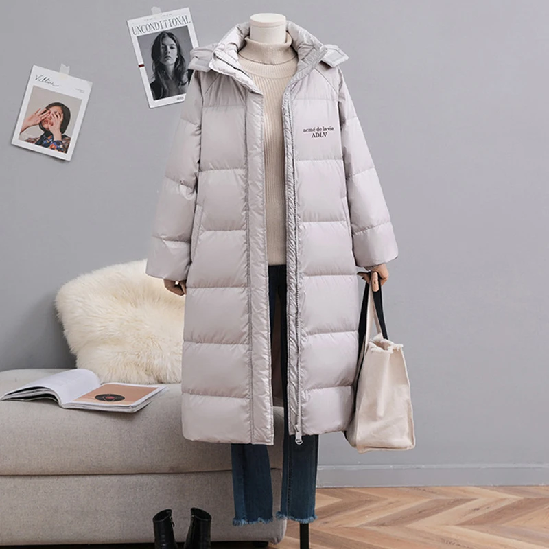 New 2022 Fashion Solid Warm Hooded Down Jacket Woman Coat Winter Womens Hooded Parkas Coats Female Long Sleeve Street Outfits