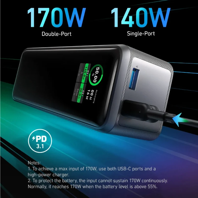 Для ноутбука Power Bank 27650 мАч 3-портовый 140 Вт Макс. Портативное зарядное устройство